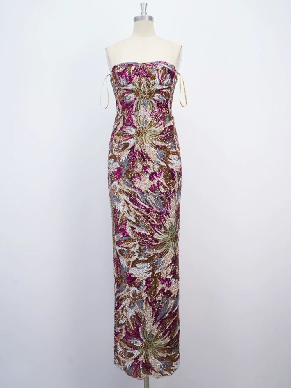 Bronx and Banco Sequin Dahlia Maxi Dress XS/S/M Red Strapless Stretch - Picture 7 of 12